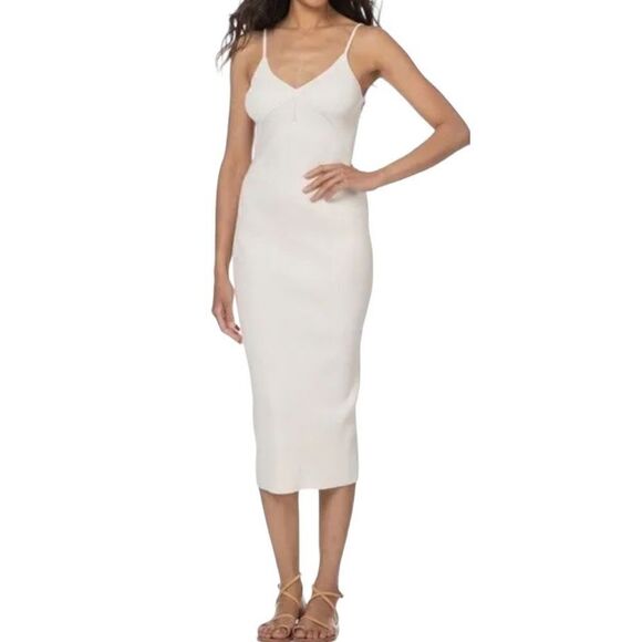 Rag & Bone Asher Backless Rib Knitted Dress Midi Length Ivory Size XL - Picture 2 of 12